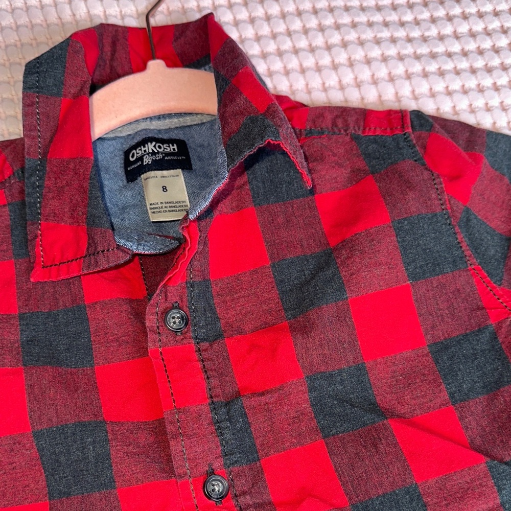 OshKosh B'gosh Men's Red and Black Plaid Shirt